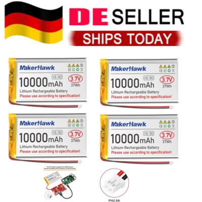 4 x 10000mAh 3.7V 1S 37Wh 3C Lithium Akku mit Micro PH2.0 Stecker Lipo Batterie  - Bild 1 von 4