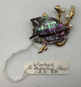 Ronci Costume Jewelry abalone angel fish w/pearls 12K Gold Filled Brooch Pin - Picture 1 of 3