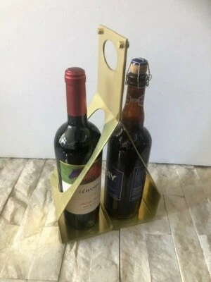 Estuche de transporte Global Views MCM moderno de latón macizo con dos botellas de vino Foto 1 de 4