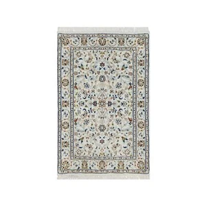 2'1"x3'2" White Nain Flower Design Wool and Silk Hand Knotted Mat Rug R91001 - Picture 1 of 8