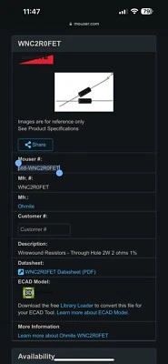 Ohmite Wirewound Resistencia de Potencia Agujero Pasante 2W 2 Ohmios Foto 1 de 2