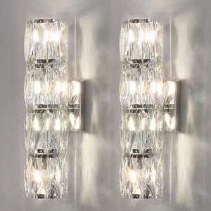 Crystal Wall Sconces Set of Two, Modern Sconces Wall Decor Set of 2 Chrome Bedro - Picture 1 of 9