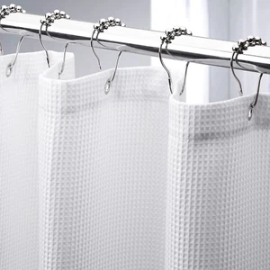 White Shower Curtain Fabric, Waffle Shower Curtains for Bathroom, Cloth Shower C - Picture 1 of 12