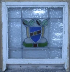 "VENTANA DE FAJA DE VIDRIERAS EDUARDIANA INGLESA CON PLOMO Escudo Floral 22.5"" x 20.75" - Imagen 1 de 3