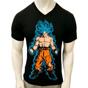 New Dragon Ball Super Goku God Saiyan Men's Black V Neck T-Shirt Size L - Picture 1 of 2