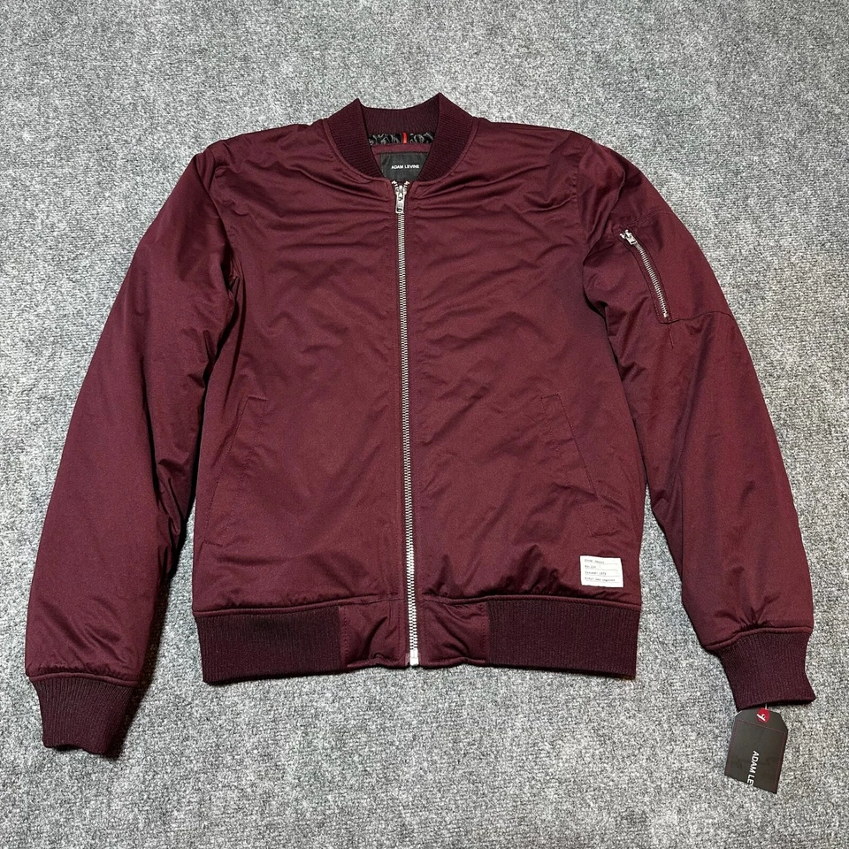 NEW Adam Levine Jacket Mens Medium Burgundy Polyester Full Zip Bomber Pocket - Image 1 of 4