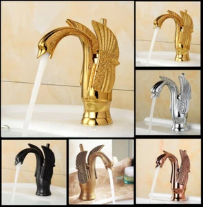 Carving Art Swan Shape Design Bathroom Sink Basin Faucet Mixer Tap Single Handle - Picture 1 of 12