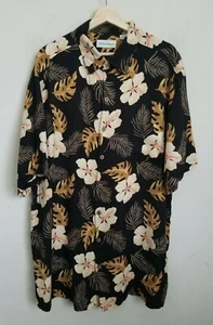 Karibik Hemd schwarz bunt Blumen Blätter Print Kragen Kurzarm Knöpfe 2XT - Bild 1 von 5