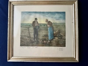 Vintage Radierung "Der Angelus" Jean Hirse europäische Bauern beten signiert - Bild 1 von 9