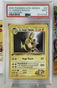 🔹PSA 9 MINT🔹2000 Lt. Surge’s Raichu 28/132 Gym Heroes 1st Edition Pokemon Card - Picture 1 of 2