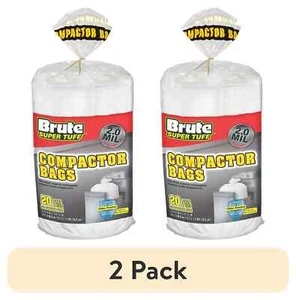 (2 pack) Brute Super Tuff Compactor Trash Bags, 20 Gallon, 20 Count Heavy Duty - Picture 1 of 6