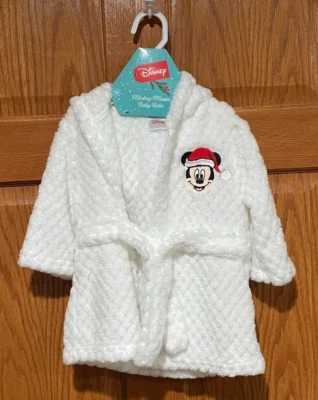 DISNEY Mickey Mouse Bata Bebé Navidad Santa Blanco Suave 0-12 Meses NUEVO CON ETIQUETAS NUEVO Foto 1 de 4