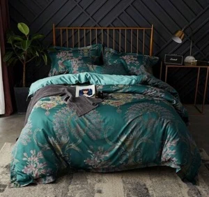 Silk Cotton 4PC Jacquard Luxury Chinese Bedding Set Queen Size Duvet Cover - Picture 1 of 13