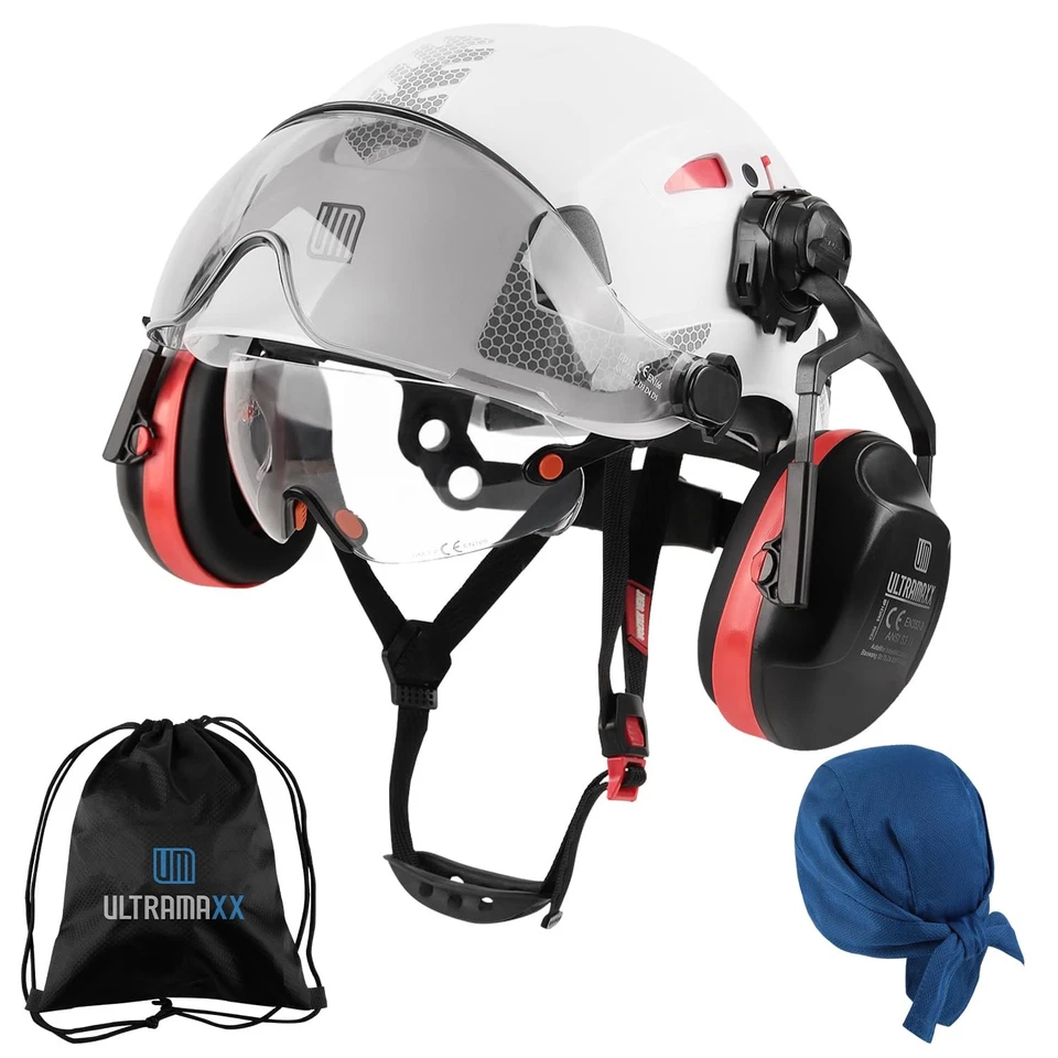 Safety Helmet with Built-in Visor Ear Muffs Kits, Hard Hat with Vented Design... - Изображение 1 из 4