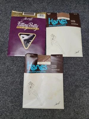 Lote de 3 pantimedias vintage Hanes Fitting Pretty Shapers para mujer 3X ultra transparentes años 90 Foto 1 de 4