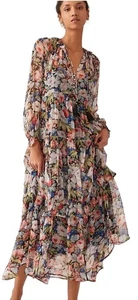 Anthropologie Womens Dress S The Marais Printed Chiffon Maxi Floral Multicolor - Picture 1 of 24
