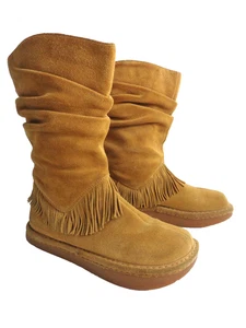 EARTH KALSO 6,5 M Moongate hellbraun Wildleder lässig halbhohe Stiefel Fransen negativer Absatz - Bild 1 von 8