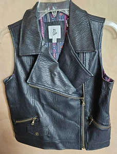 ART CLASS GIRLS ZIP UP COLLARED LINED FAUX LEATHER VEST BLACK SIZE 14-16 #4251 - Picture 1 of 11