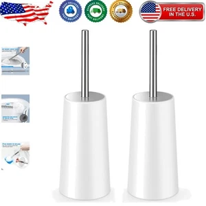 Stylish White Toilet Brush Set with Stainless Steel Handle - Deep Clean Design - Picture 1 of 9
