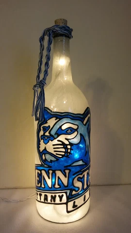 Penn State Inspiered Hand Painted Lighted Wine Bottle Stained Glass look Cover