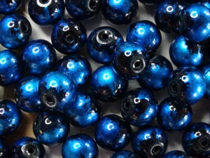 10mm 'Electric Blue on Black' Glass Beads - Bild 1 von 1