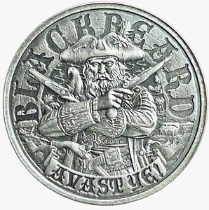 1 TROY OZ PLATA FINA .999 ANTIGUO BARBA NEGRA SERIE PIRATA REDONDO BU - Imagen 1 de 3