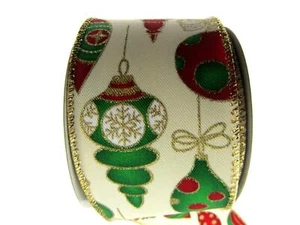 Wired Christmas Ribbon with Gold Sparkly Glittered Baubles - 2 Widths x2m- 46056 - Picture 1 of 7