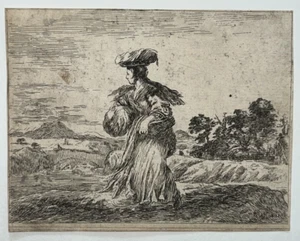 Femme Paysage GRAVURE Eau Forte STEFANO DELLA BELLA XVII° - Picture 1 of 2