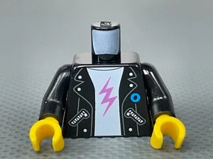 LEGO Minifigure Black Jacket Torso Lightning Bolt Tour 80's Punk Classic Rocker - Picture 1 of 7