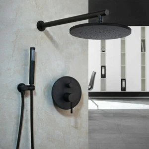 8" Black Shower Faucet Set Rain Shower Head Control Valve Hand Shower Mixer Tap - Picture 1 of 10