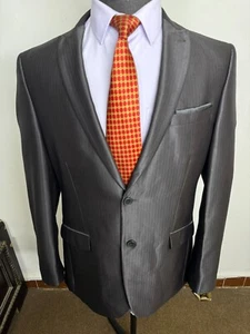 Angelo Litrico Mens Blazer Sport Coat jacket Shiny Gray Single Breasted Size 40R - Picture 1 of 23