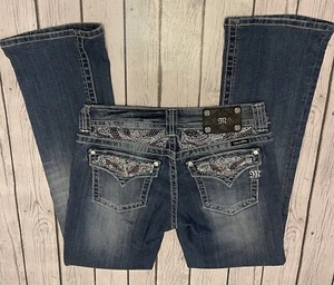 MISS ME Boot Cut Jeans Medium Wash Pink Rhinestone Embroidered Women Size 28 - Picture 1 of 11