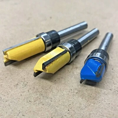 3Pcs 1/4" Shank Flute Flush Trim Router Bit Set Top Bearing Milling Cutter +CASE - image 1 of 4