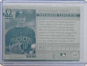 1 OF 1 SHAWN GREEN 1999 PACIFIC OMEGA CARD #247 PRINTING PLATE TORONTO BLUE JAYS