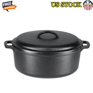 Cast Iron Dutch Oven Pot Pre-Seasoned Dual Handles 7-Qt Capacity Oven Safe Black - Picture 1 of 6