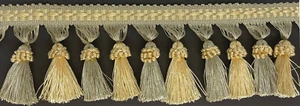 3&1/2" Sea Breeze & Cream Crown Tassel Fabric Fringe Trim 5 Yards - Picture 1 of 1