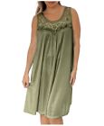 YM Women's Silky Feeling Sleeveless Sexy Nightgown with Sequins and Ribbon Roses