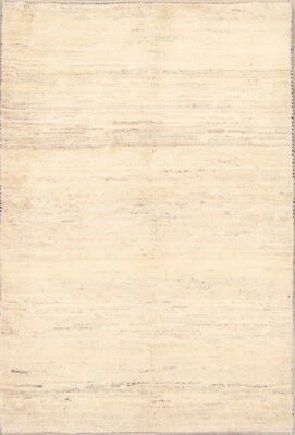 Thick-Plush Modern Gabbeh Solid Oriental Area Rug Ivory Wool Handmade 3x5 Carpet - Image 1 of 4