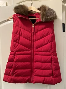 Talbots Red Women’s XS Full Zip With Detachable Fur Puffer Down Filled Vest EUC - Picture 1 of 7