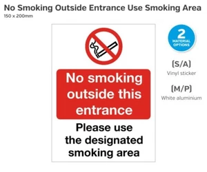 Mileta PS217 No Smoking Outside This Entrance / Designated Smoking Area Sign - Picture 1 of 1