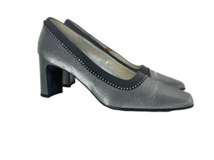 Lord & Taylor Daria Silver & Gray Rhinestone Trim Heels Size 7 - Picture 1 of 10
