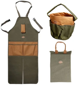 Khaki Brown Gardening Set Bucket Toolbag Kneeling Pad Split Leg Apron Garden Kit - Picture 1 of 6