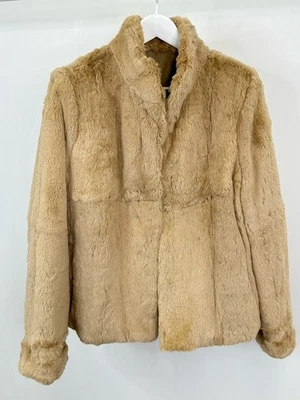 Abrigo de nailon reversible de piel de conejo genuino vintage WMN talla L marrón claro SIN MARCA Foto 1 de 4