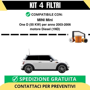 Kit 4 Filtri Tagliando per MINI Mini One D 55 kw Diesel 2003-2006 - Imagen 1 de 2