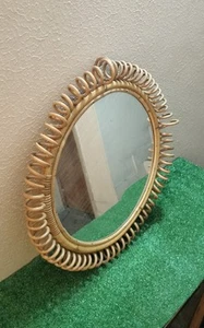Vintage Rattan Round Wall Mirror Collectible Modernist Design - Picture 1 of 7