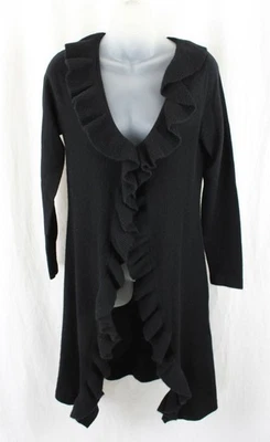 Cárdigan suéter manga larga con volantes de cachemir negro para mujer Neiman Marcus M Foto 1 de 3