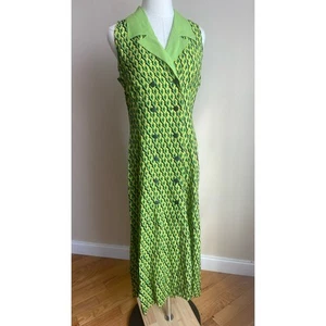 VTG 80s Henri Collection Sleeveless Midi Dress Small Geometric Green Hippie - Picture 1 of 6