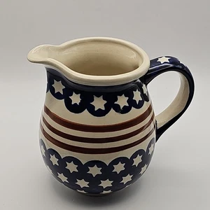 Boleslawiec Polish Pottery 15 oz Pitcher Stars and Stripes Forever 6" - Picture 1 of 16