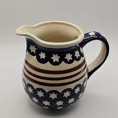 Boleslawiec Polish Pottery 15 oz Pitcher Stars and Stripes Forever 6" - Image 1 of 4