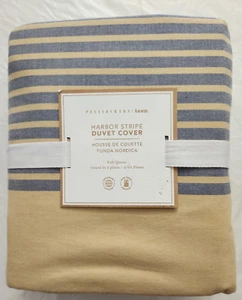 NWT ! Pottery Barn Teen Harbor Stripe Duvet Cover Full/Queen 90"x88" Navy Yellow - Picture 1 of 2